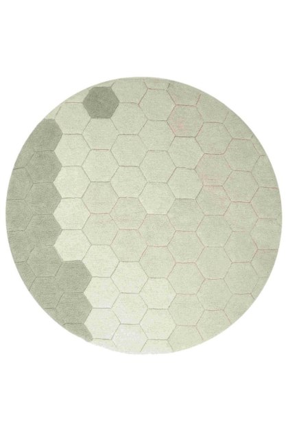 Dywan bawełniany okrągły Ø 140 , Round Honeycomb Blue Sage, Planet Bee, Lorena Canals