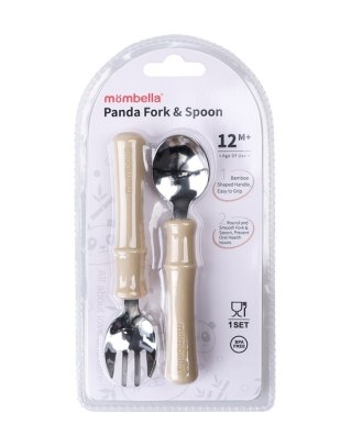 Mombella Metalowe Sztućce dla dzieci Panda Light Brown