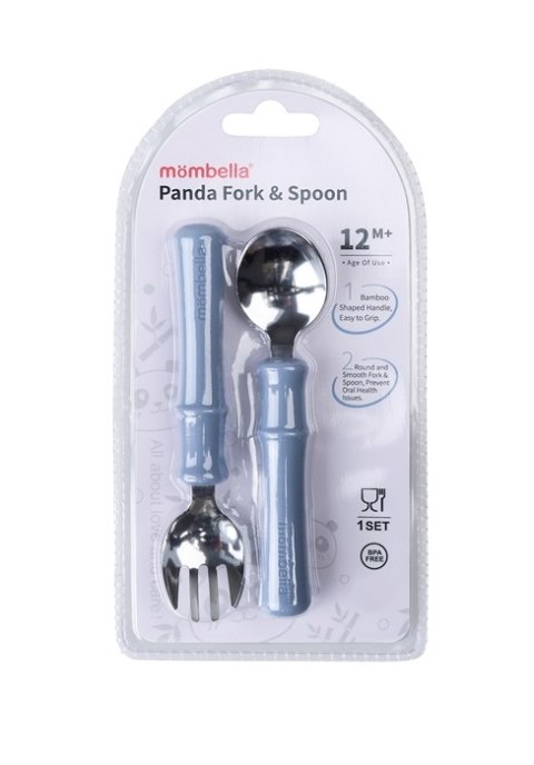 Mombella 01516 Metalowe Sztućce dla dzieci Panda Light Blue