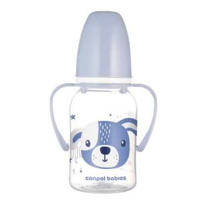 Canpol Butelka standardowa z uchwytami 120 ml CUTE ANIMALS niebieska