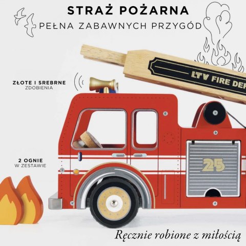 Drewniany wóz strażacki zestaw z figurkami straż pożarna zabawka Le Toy Van