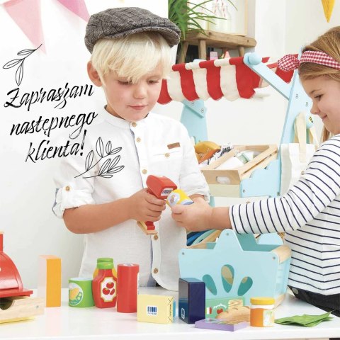Drewniany koszyk z zakupami i skanerem dla dzieci zabawa w sklep Le Toy Van