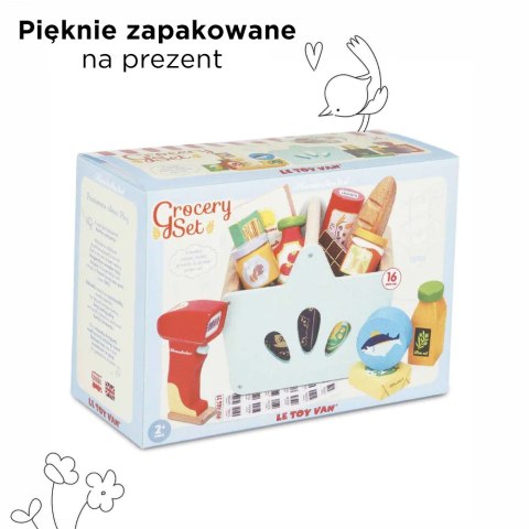 Drewniany koszyk z zakupami i skanerem dla dzieci zabawa w sklep Le Toy Van