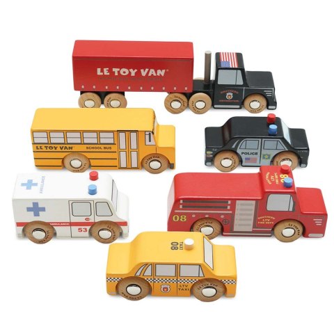 Drewniane samochody zestaw Nowy Jork, zabawka pojazdy dla dzieci Le Toy Van