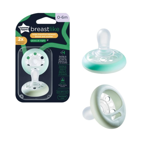 Tommee Tippee Smoczek uspokajający BREAST LIKE GLOW 0-6 m 2pak