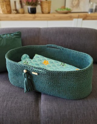 Kosz Mojżesza BOHO Handmade ze stojakiem - butelkowa zieleń