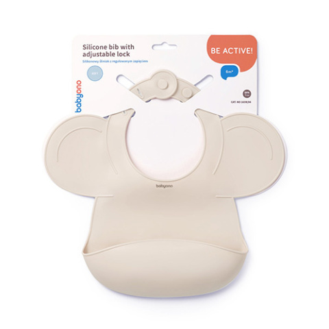 Babyono Silikonowy śliniak z regulowanym zapięciem beżowy