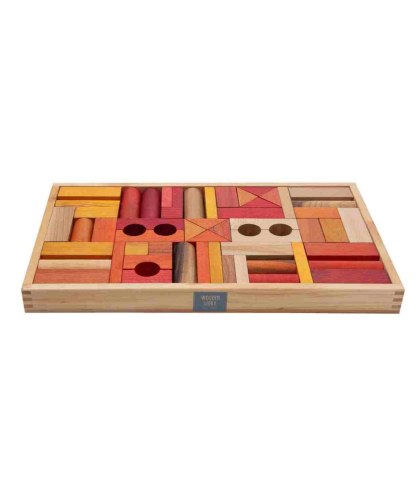 Wooden Story Drewniane Klocki w Skrzynce - Barwa Ciepła, 54 Elementy