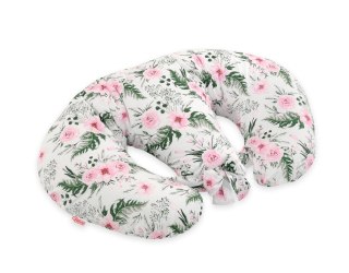 Poduszka rogal do karmienia bliźniąt + zdejmowana poszewka - peonie różowe
