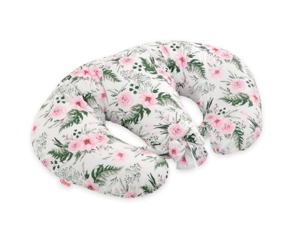 Poduszka rogal do karmienia bliźniąt + zdejmowana poszewka - peonie różowe