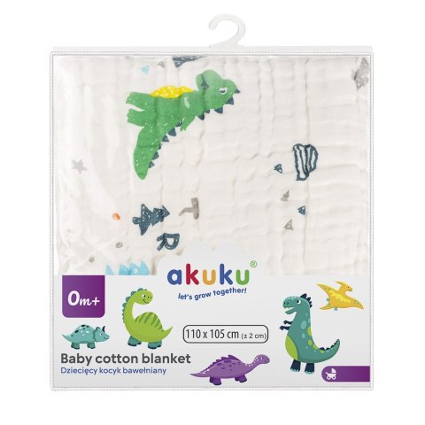 Akuku Kocyk otulacz ręcznik muślinowy 110x105 cm Dinozaury A0685
