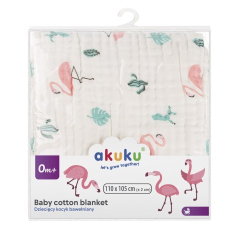 Akuku Kocyk otulacz ręcznik muślinowy 110x105 cm Flamingi A0686