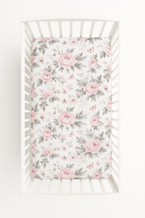 Prześcieradło bawełniane z gumką do łóżeczka 120x60 cm - romantic peonies