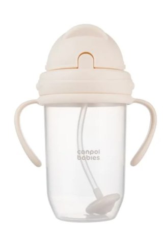 Canpol Kubek niekapek z rurką i odważnikiem 270ml kremowy