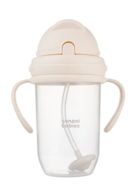 Canpol Kubek niekapek z rurką i odważnikiem 270ml kremowy