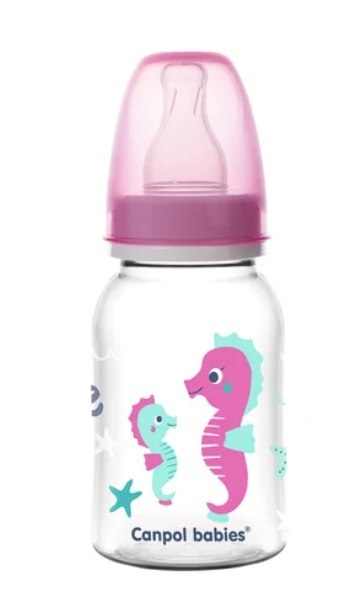 Canpol Butelka wąska 120ml PP Love&Sea różowa