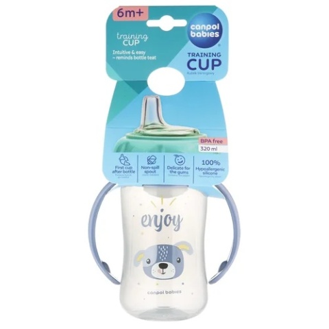 Canpol Kubek treningowy z miękkim ustnikiem 320 ml 6m+ Cute Animals niebieski