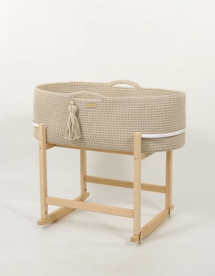 Kosz Mojżesza BOHO Handmade z kołyską - jasny beż