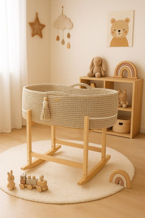 Kosz Mojżesza BOHO Handmade z kołyską - jasny beż