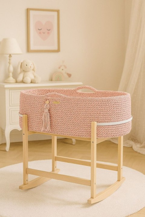 Kosz Mojżesza BOHO Handmade z kołyską - pastel pink