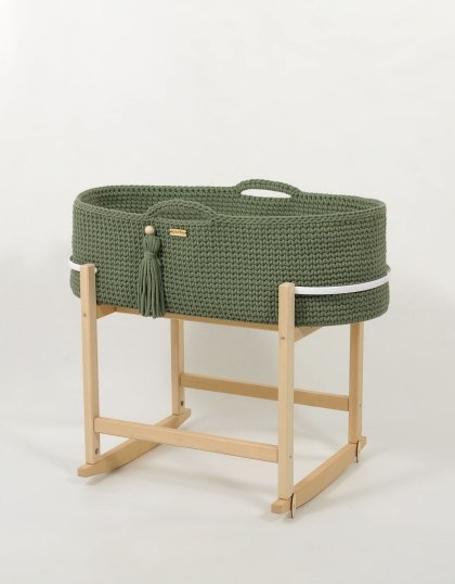 Kosz Mojżesza BOHO Handmade z kołyską - pistacjowy