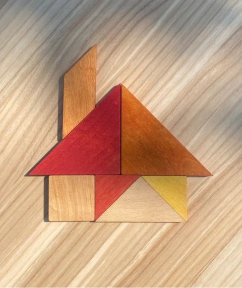 Drewniany Tangram w woreczku - barwa ciepła