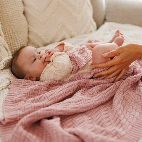 Babyono Kocyk dzianinowy bawełniany różowy