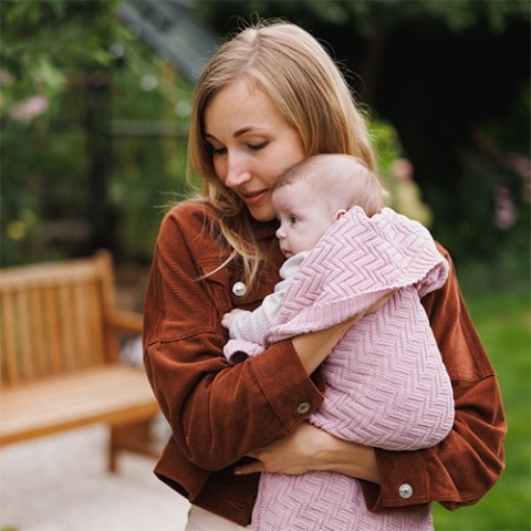 Babyono Kocyk dzianinowy bawełniany różowy