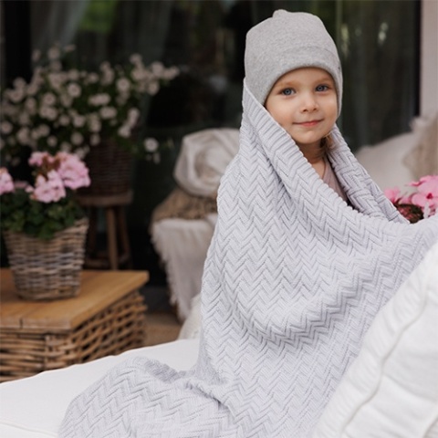 Babyono Kocyk dzianinowy bawełniany szary