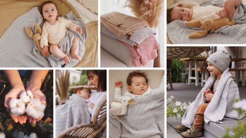 Babyono Kocyk dzianinowy bawełniany szary