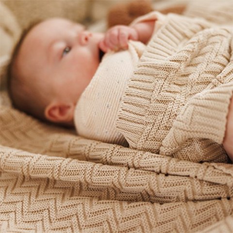 Babyono Kocyk dzianinowy bawełniany beżowy