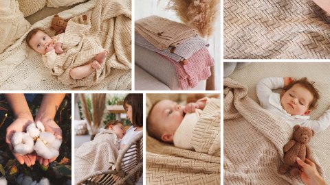 Babyono Kocyk dzianinowy bawełniany beżowy