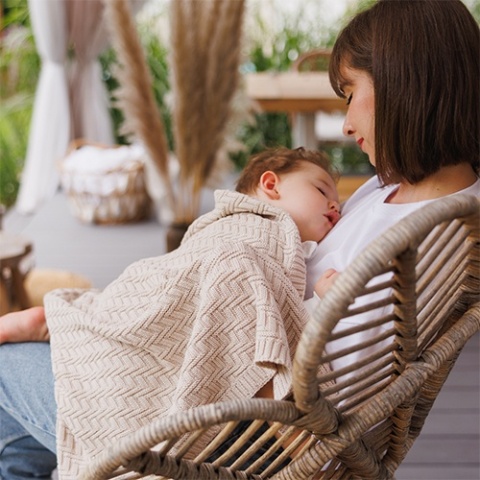 Babyono Kocyk dzianinowy bawełniany beżowy