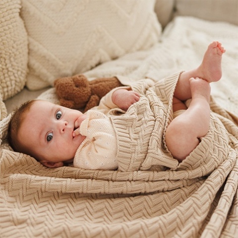 Babyono Kocyk dzianinowy bawełniany beżowy