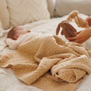 Babyono Kocyk z wełny merino ciemny beż