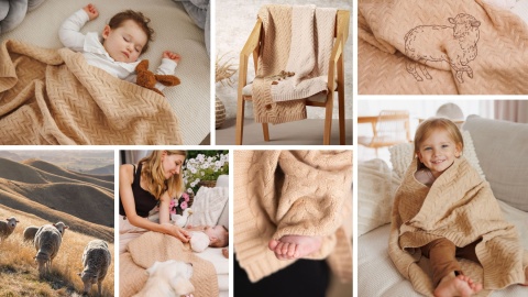 Babyono Kocyk z wełny merino ciemny beż