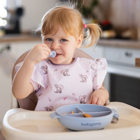 Babyono Silikonowy talerz z przyssawką i przykrywką niebieski