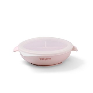 Babyono Silikonowy talerz z przyssawką i przykrywką różowy