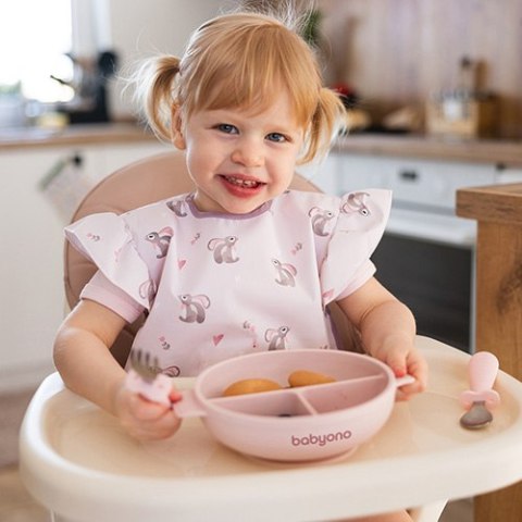 Babyono Silikonowy talerz z przyssawką i przykrywką różowy