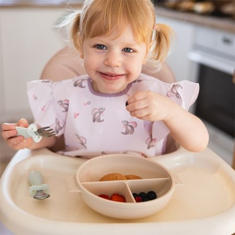 Babyono Silikonowy talerz z przyssawką i przykrywką beżowy