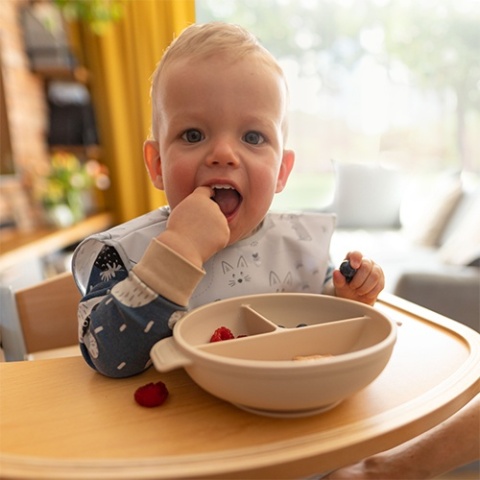 Babyono Silikonowy talerz z przyssawką i przykrywką beżowy