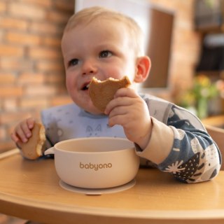 Babyono Silikonowa miseczka z przyssawką i przykrywką beżowa