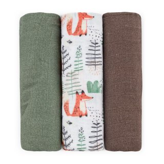 Petite&Mars Zestaw pieluszek z muślinu bambusowego 3 szt 68x68 cm Forest Fox