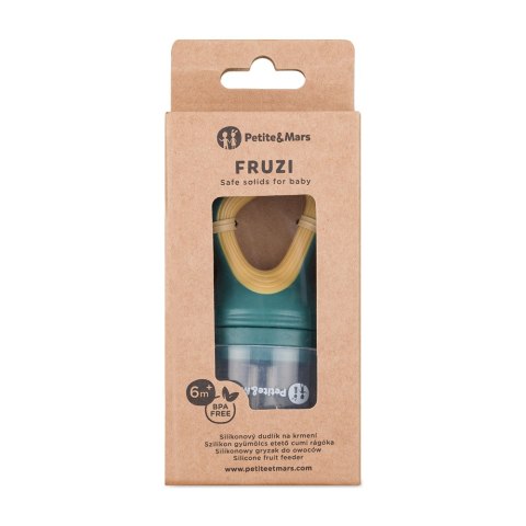 Petite&Mars Silikonowy gryzak do podawania owoców dla niemowląt Fruzi Green Ochre 6 m+