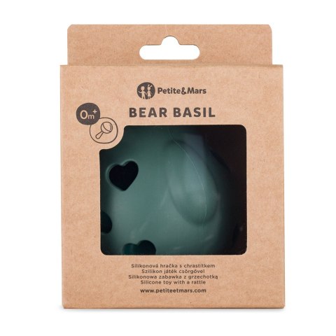 Petite&Mars Silikonowa zabawka z grzechotką Bear Basil Misty Green