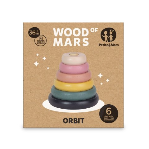 Petite&Mars Drewniana zabawka - wieża Orbit Aurora Pink 36 m+