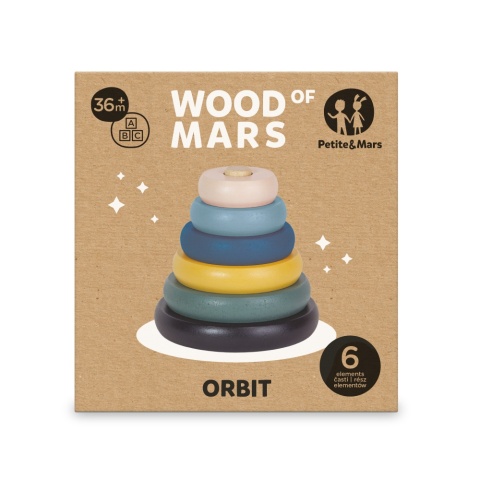 Petite&Mars Drewniana zabawka - wieża Orbit Cosmic Blue 36 m+