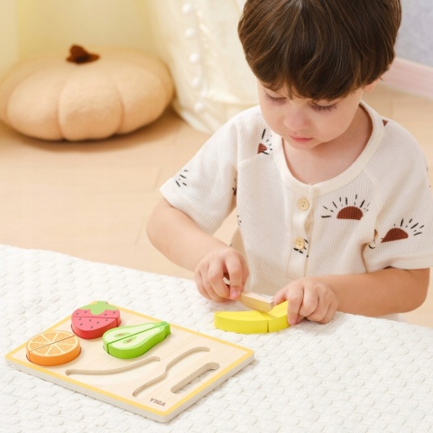Viga Drewniana Układanka edukacyjna Montessori Owoce