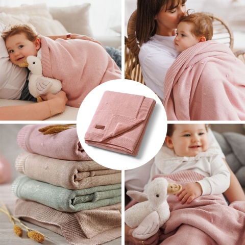Babyono Kocyk bawełniany z flanelowym podszyciem różowy