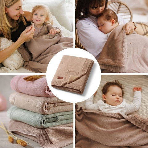 Babyono Kocyk bawełniany z flanelowym podszyciem ciemny beż